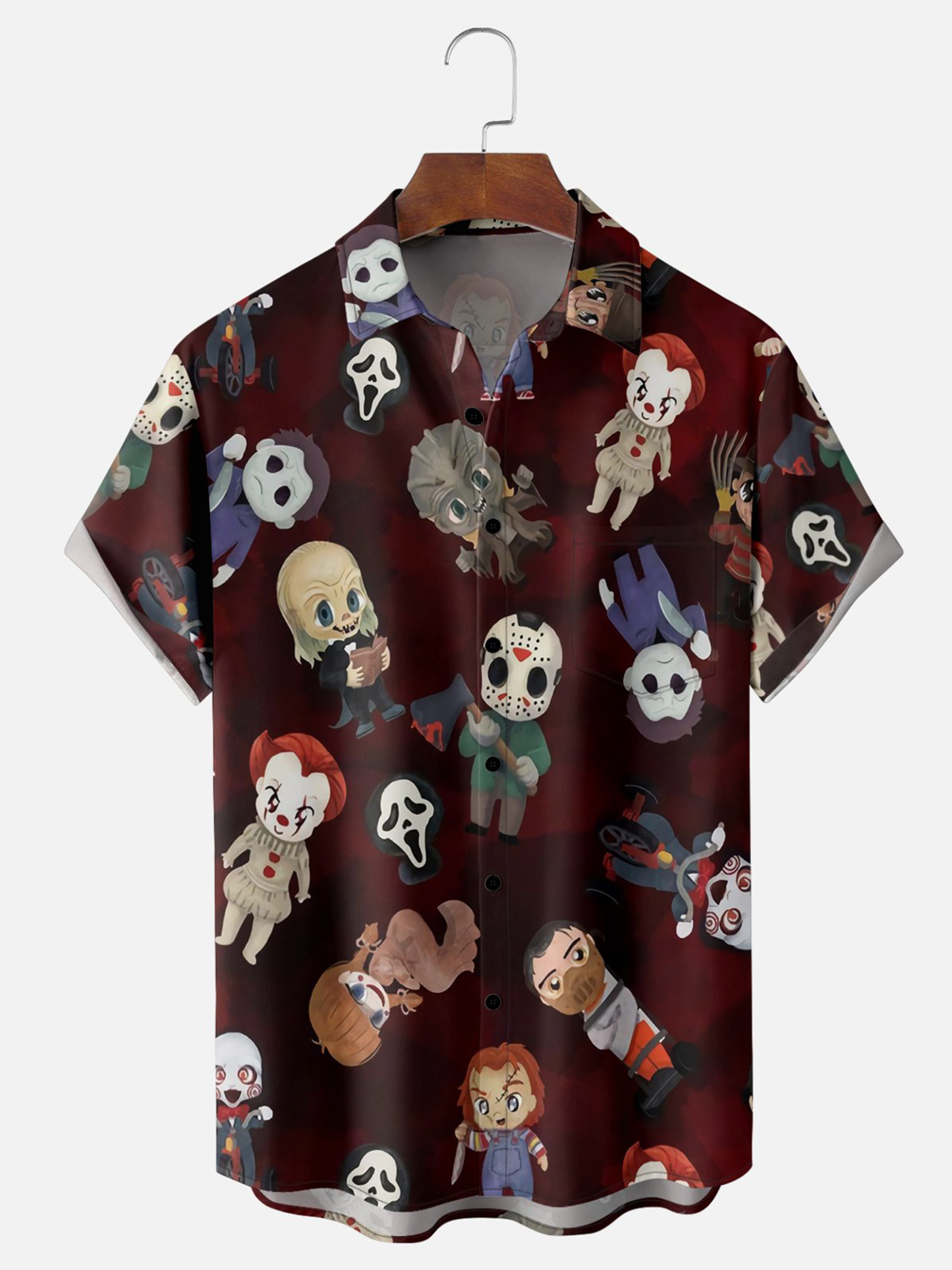 Halloween Character Breast Pocket Hawaiian Shirt