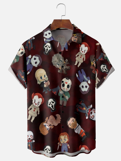 Halloween Character Breast Pocket Hawaiian Shirt