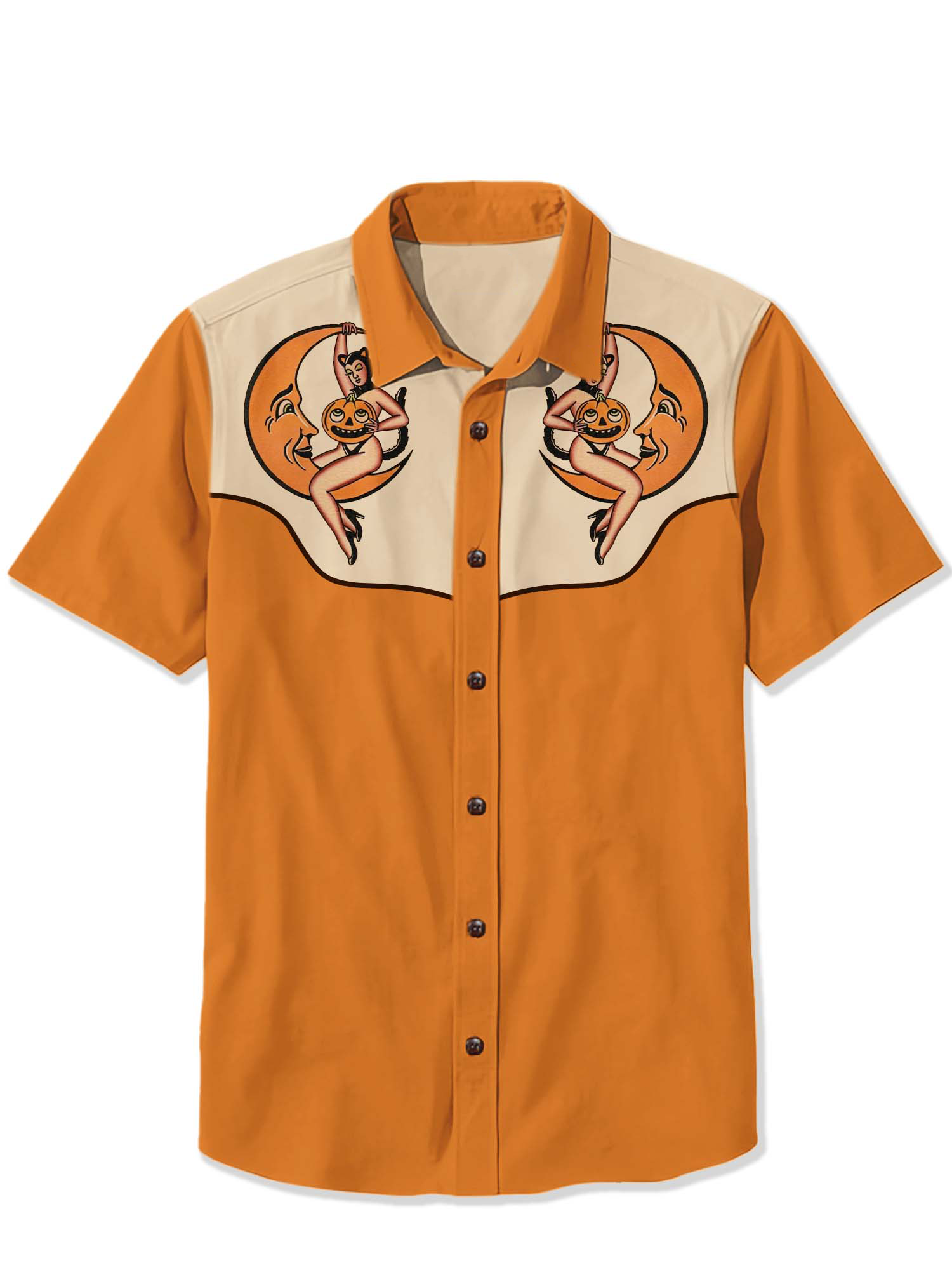 Halloween Girl Moon Pumpkin Print Shirt