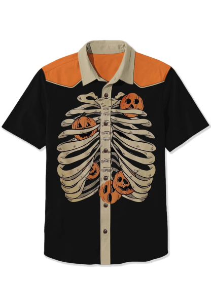 Halloween Skull Ribs Printed Hawaiian Shirt