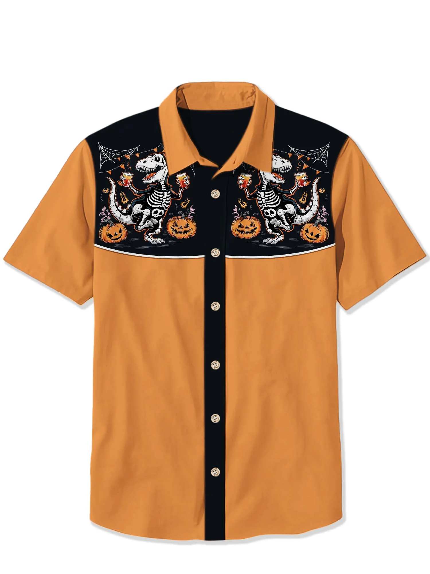Halloween Pumpkin Dinosaur Skull Print Shirt