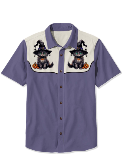 Halloween Wizard Cat Print Shirt