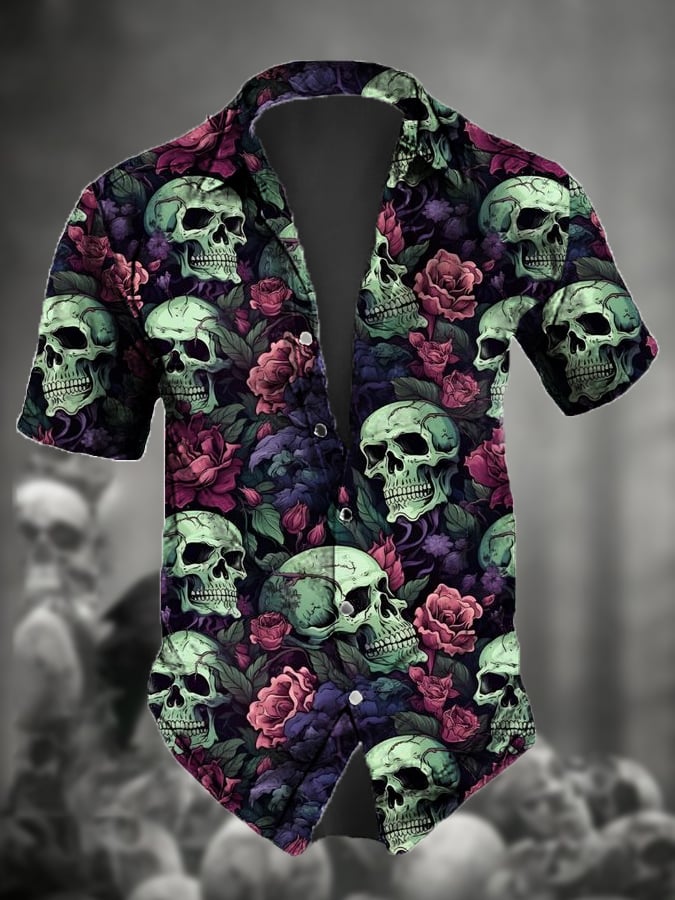 Men's Retro Dark Style Skull Print Shirt