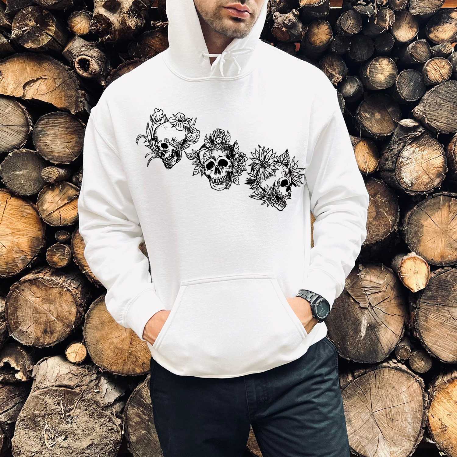 Floral Skulls Print Casual Hoodie