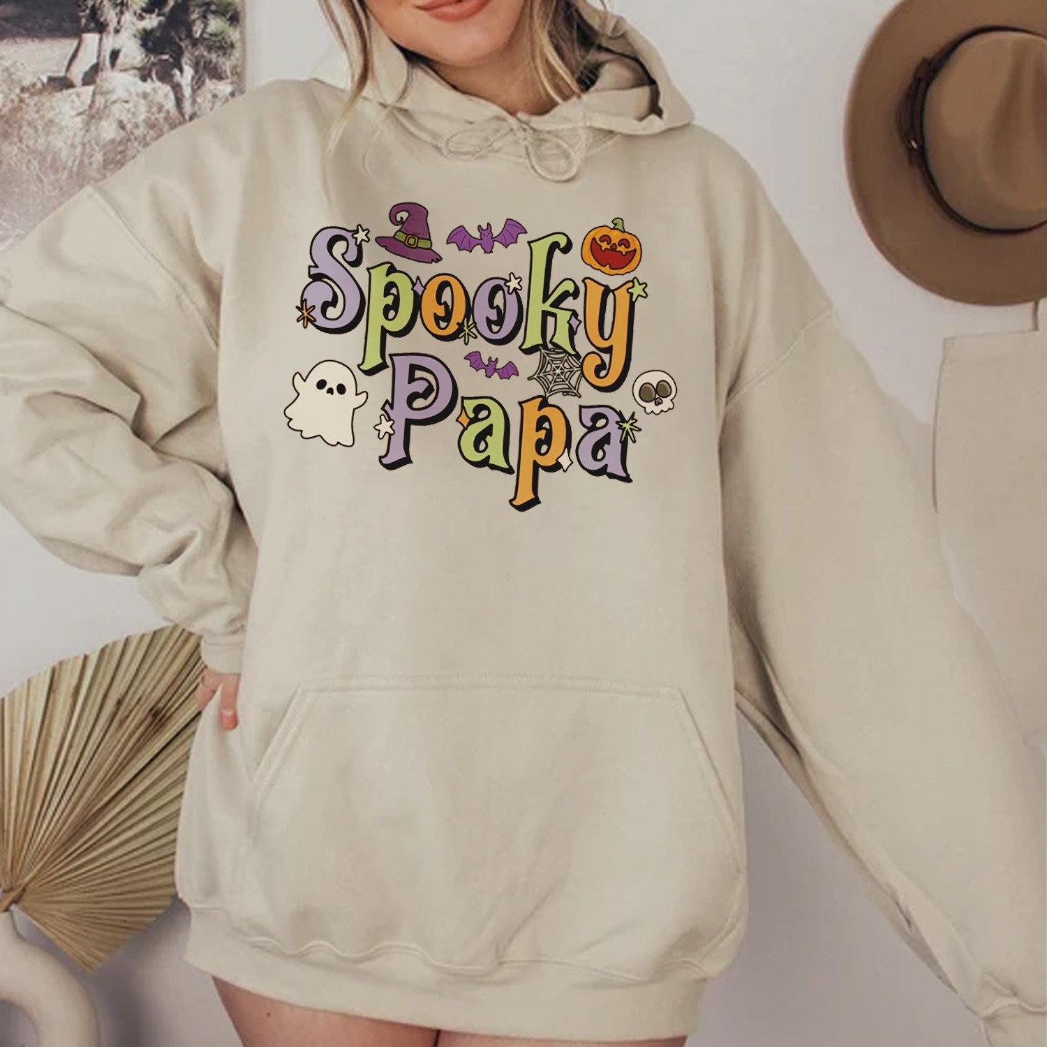 Spooky Papa Print Casual Hoodie