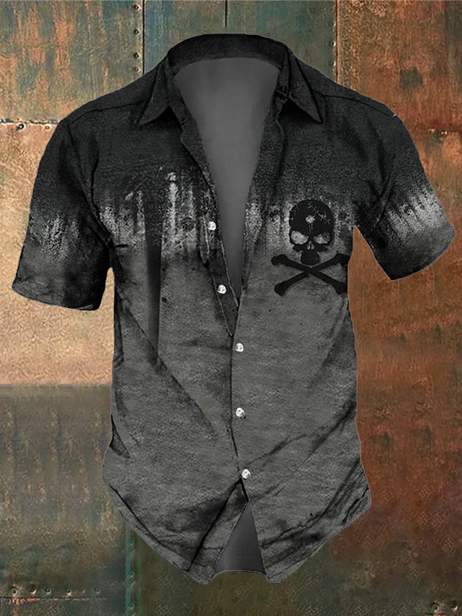 Men's Retro Dark Style Skull Print Shirt