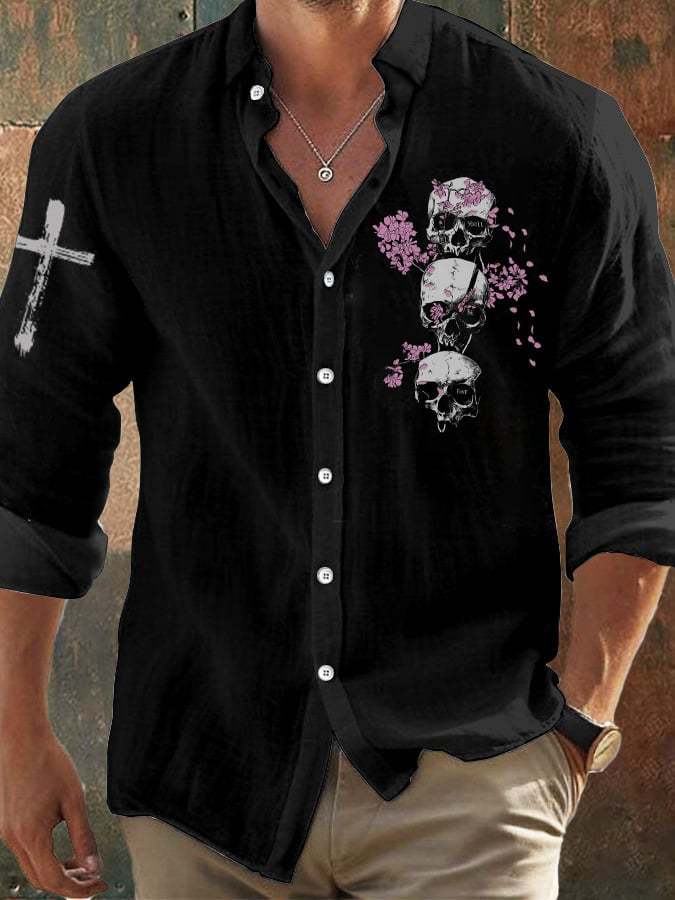 Men's Vintage Skull Faith Long Sleeve Shirt