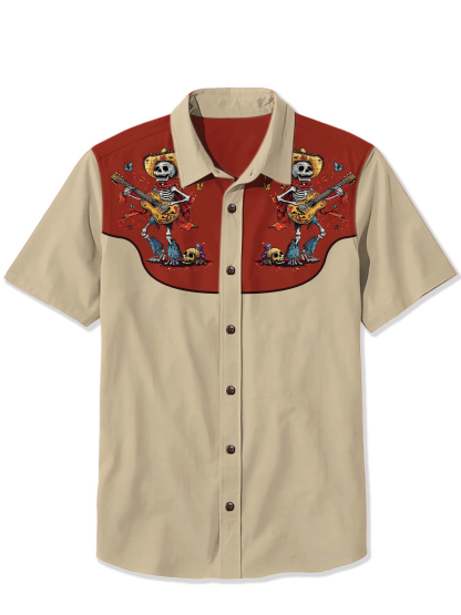 Day of the Dead Skeleton Print Shirt