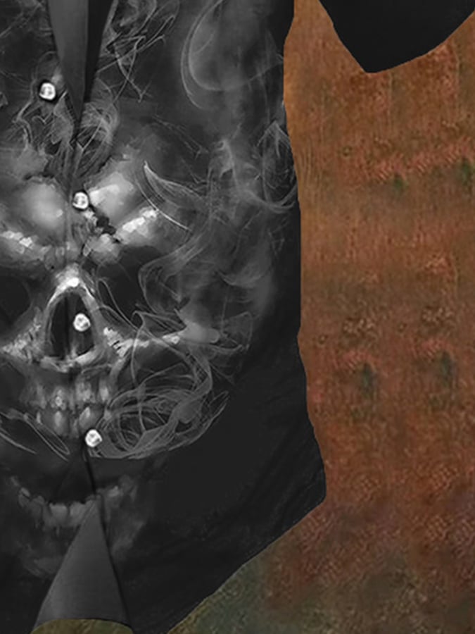 Men's Retro Dark Style Skull Print Shirt