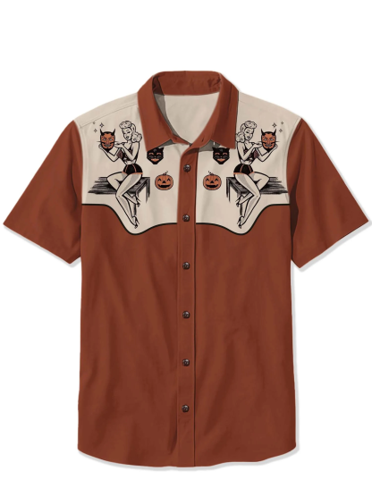 Halloween Devil Pin-up Girl Print Shirt