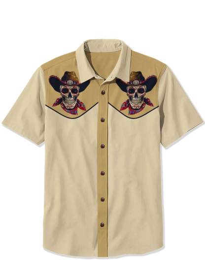 Day of the Dead Skull Denim Print Shirt