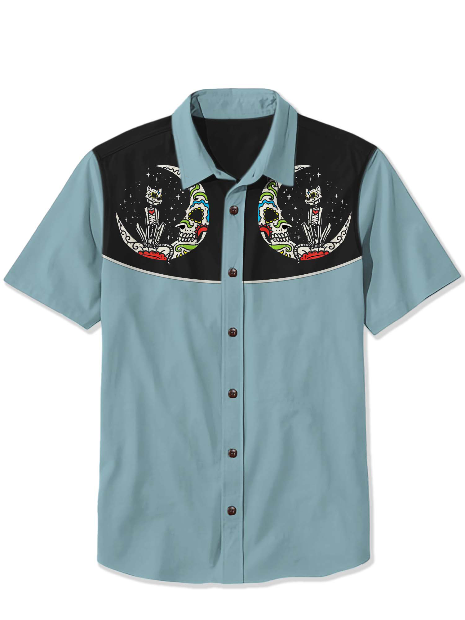 Halloween Skeleton Cat Moon Print Shirt