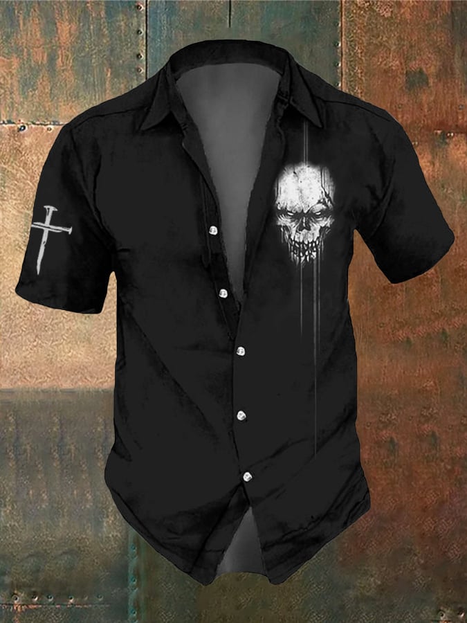 Men's Retro Dark Style Skull Print Shirt