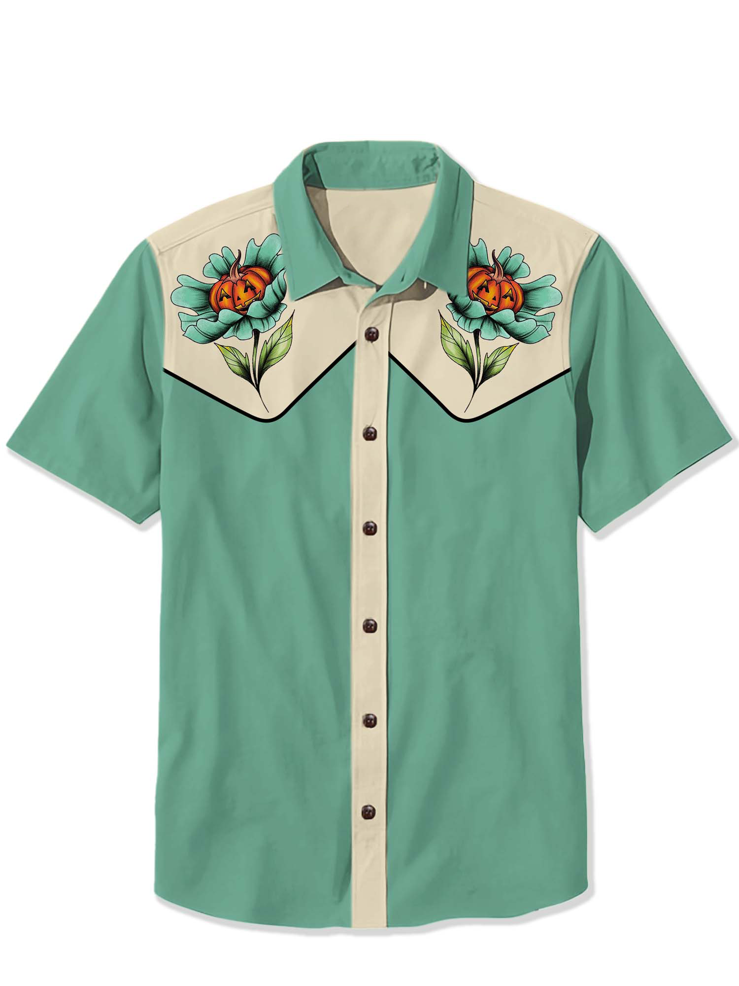 Halloween Pumpkin Floral Print Shirt