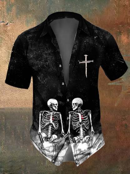 Men's Casual Funny Skull Print Shirt