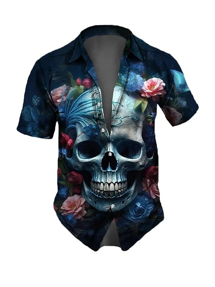 Men's Retro Dark Skull Casual Short Sleeve Shirt