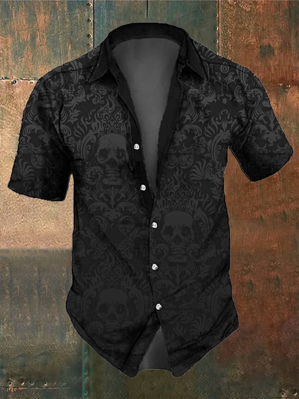 Men's Retro Dark Skull Casual Short Sleeve Shirt