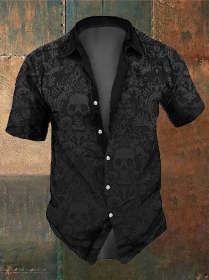 Men's Retro Dark Skull Casual Short Sleeve Shirt