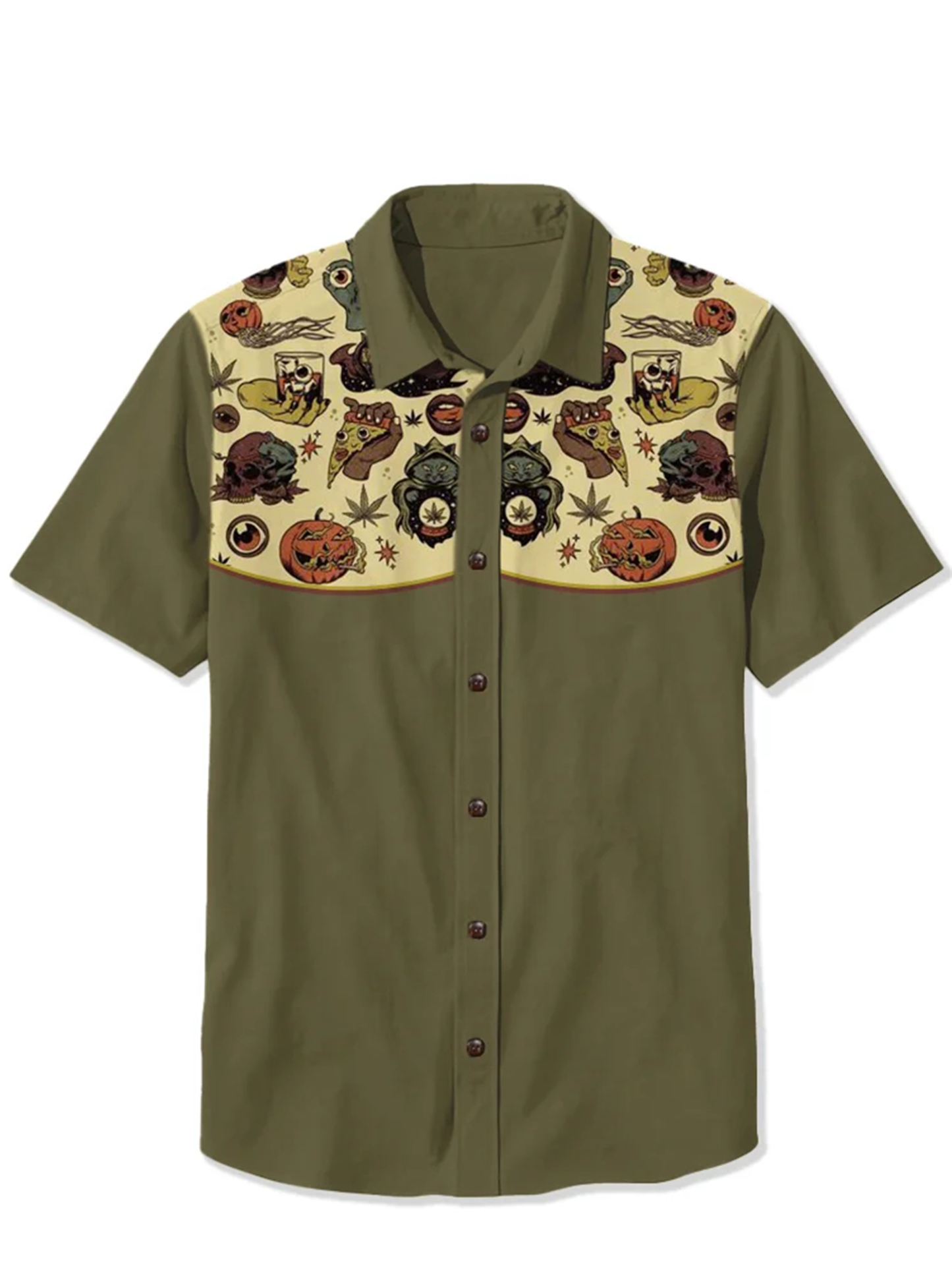 Pumpkin Skull and Eyes Print Shirt
