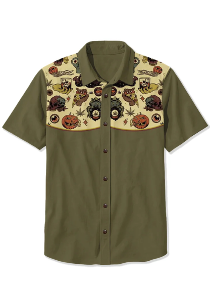 Pumpkin Skull and Eyes Print Shirt