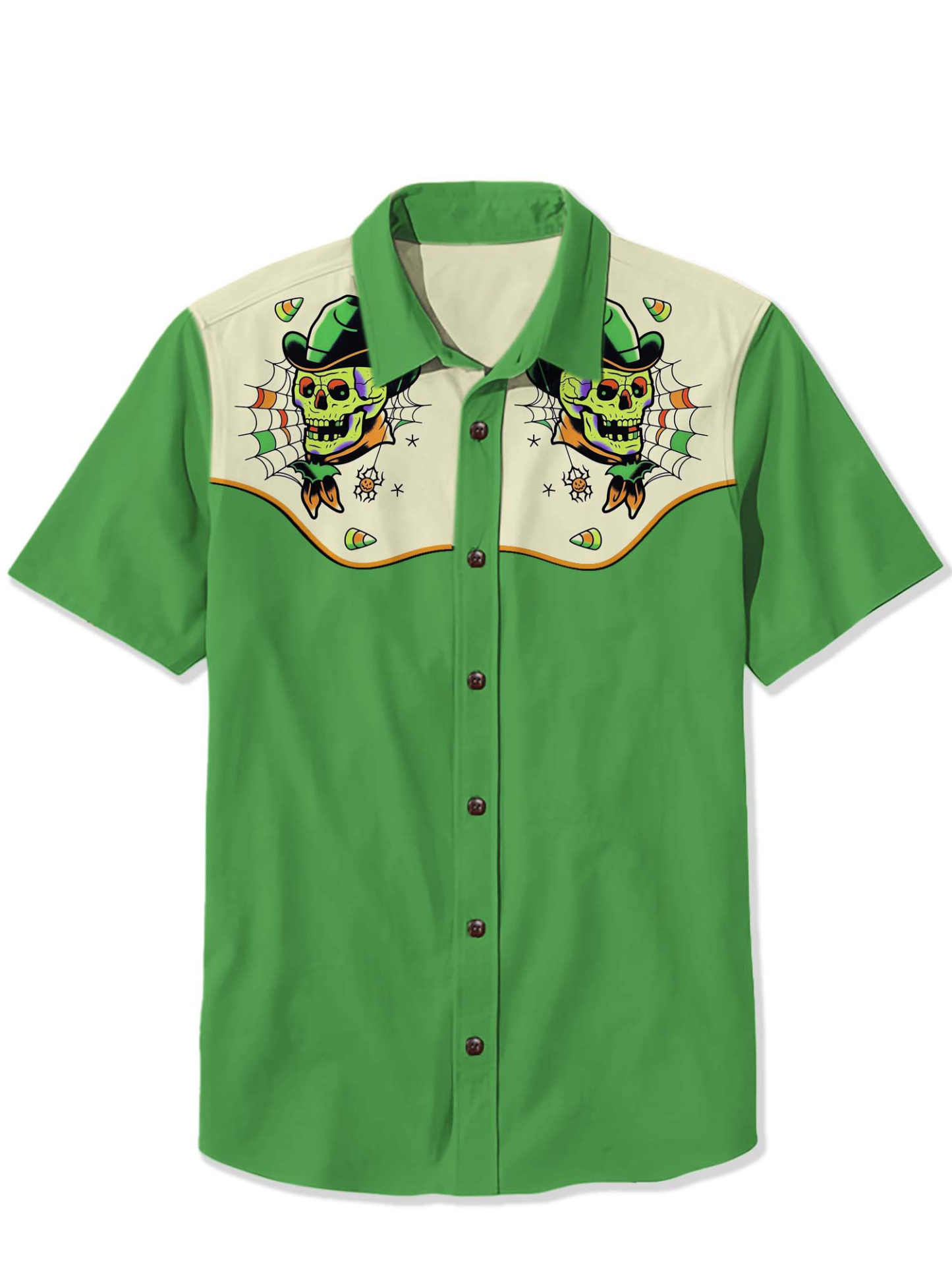 Halloween Western Skull Denim Print Shir