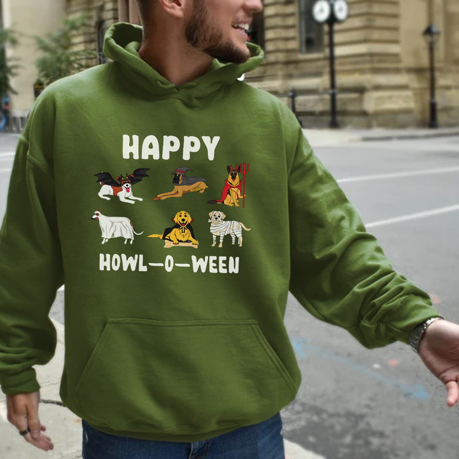 Happy Howl-O-Ween Print Casual Hoodie