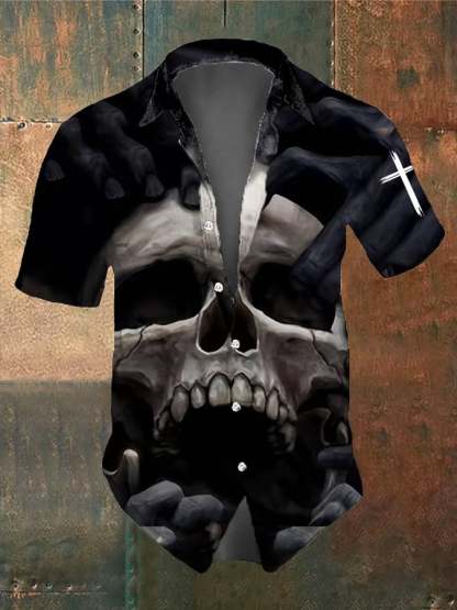Men's Retro Dark Style Skull Print Shirt