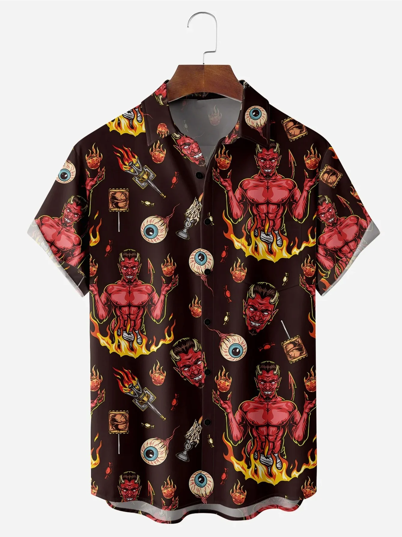 Halloween Demon Eyeballs Funny Pattern Chest Pocket Shirt