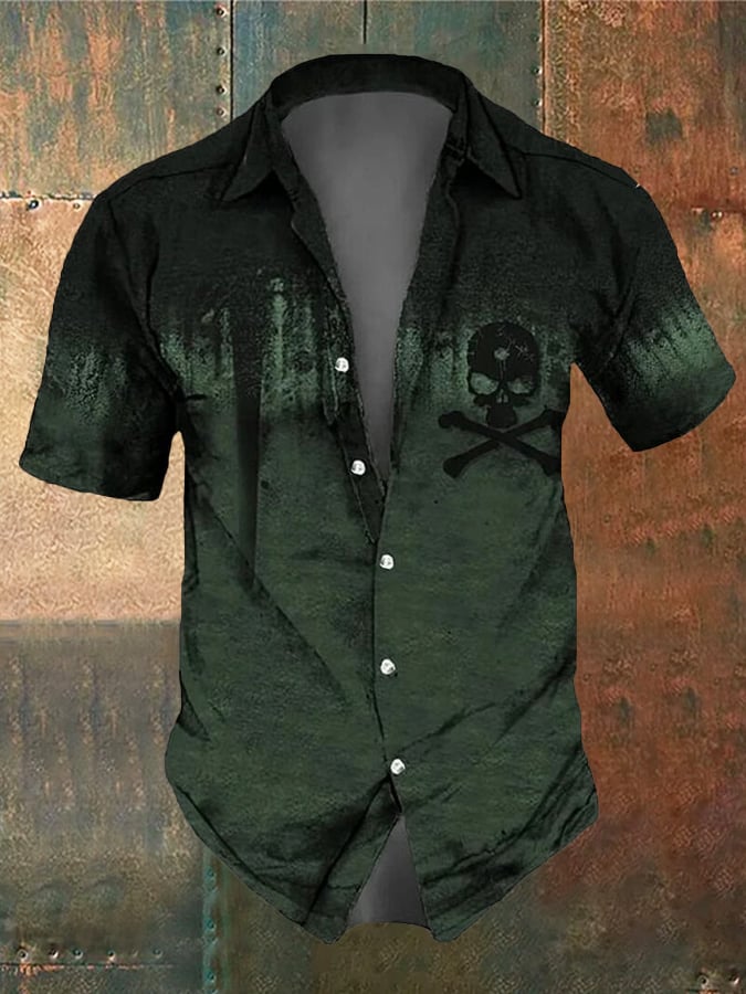 Men's Retro Dark Style Skull Print Shirt