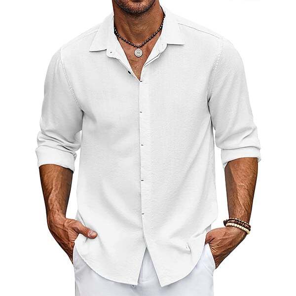 Solid Colour Lapel Long Sleeve Shirt