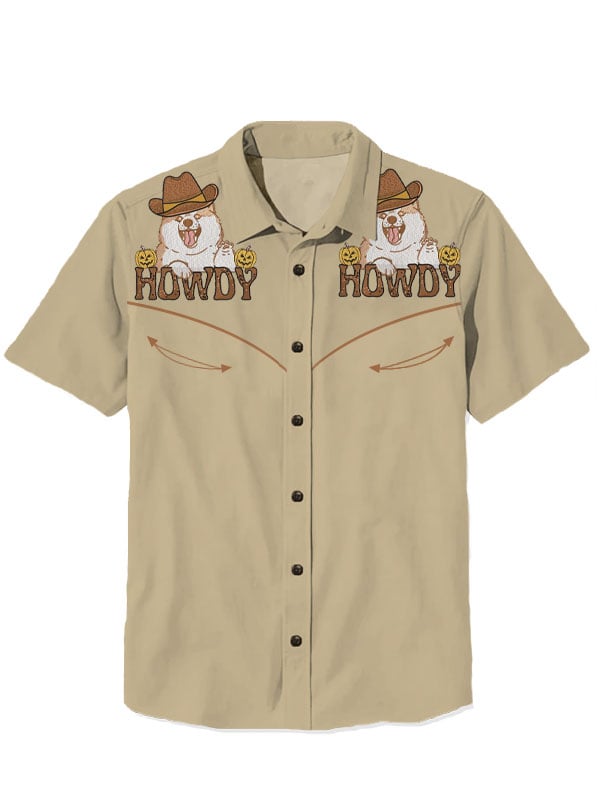 Western Retro Halloween Cowboy Dog Short Sleeve Shirt