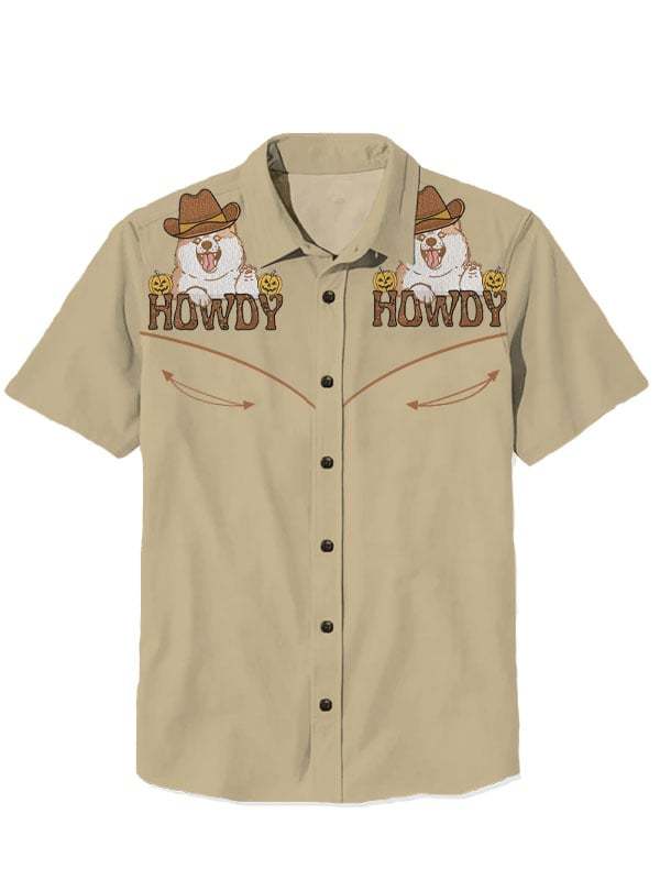 Western Retro Halloween Cowboy Dog Short Sleeve Shirt