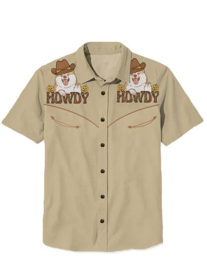 Western Retro Halloween Cowboy Dog Short Sleeve Shirt