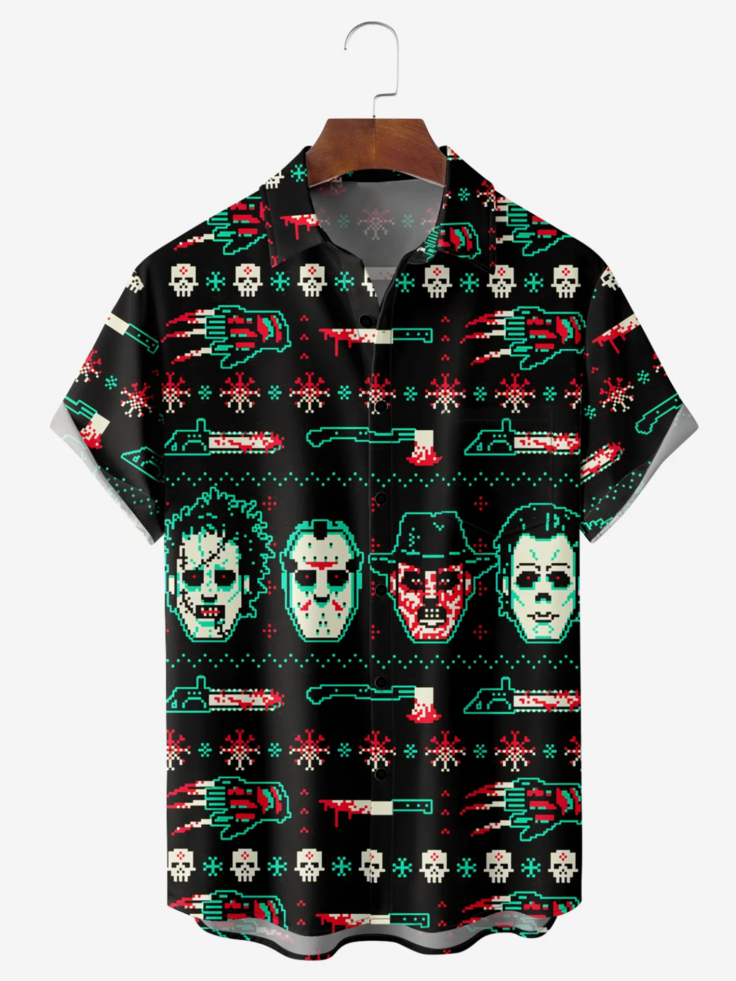 Halloween Movie Chest Pocket Short Sleeve Casual Shirt