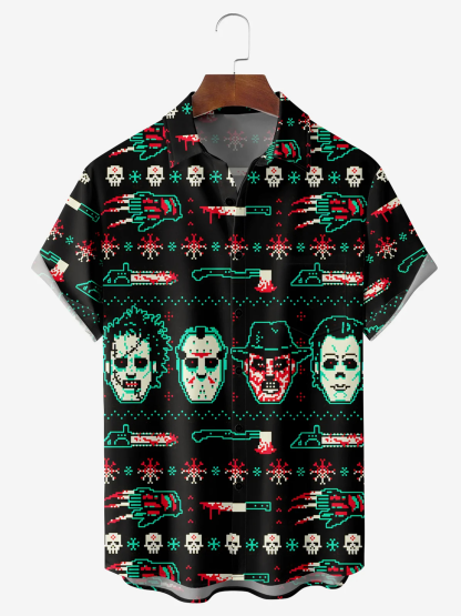 Halloween Movie Chest Pocket Short Sleeve Casual Shirt