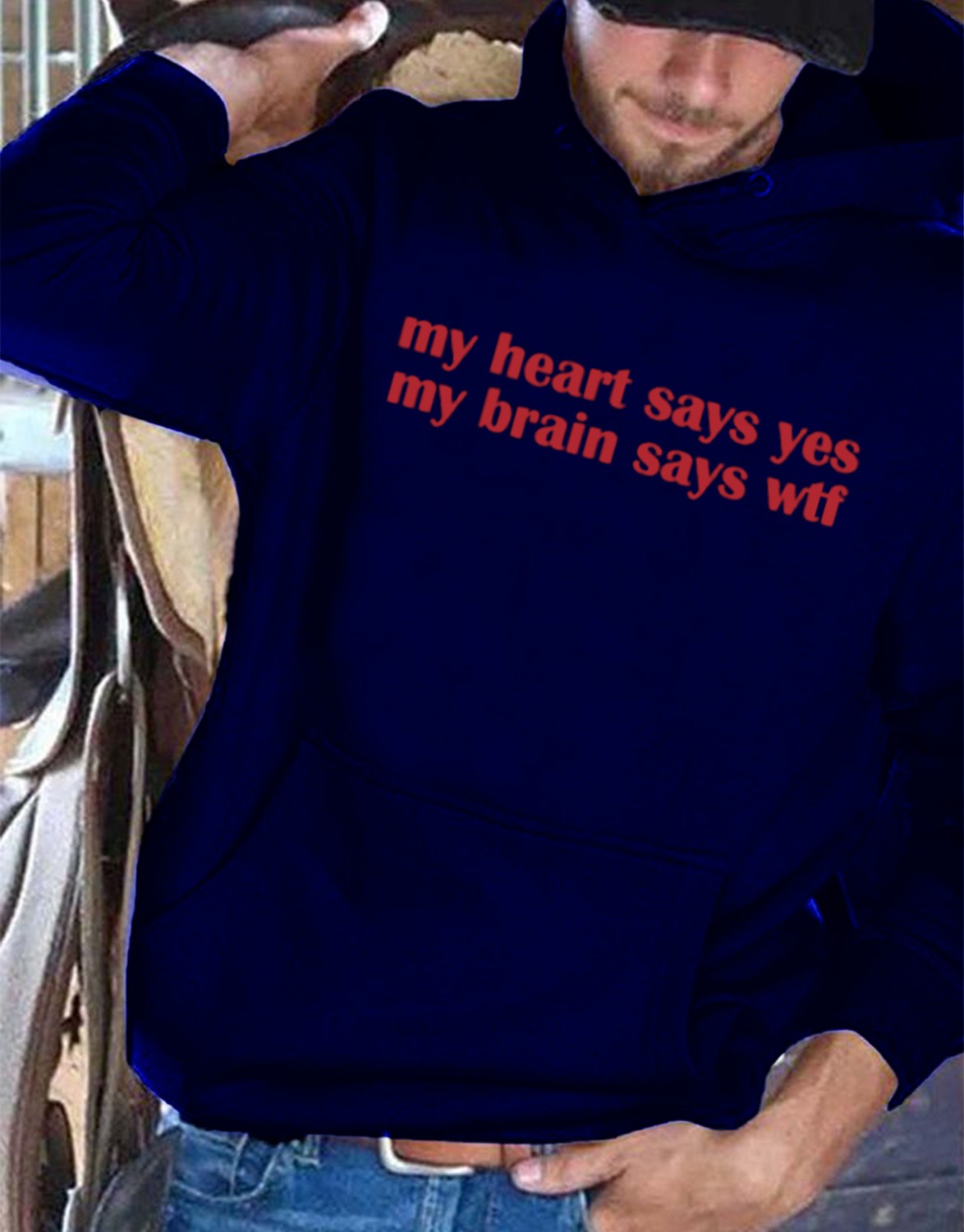 My Heart Says Yes My Brain Says WTF Print Casual Hoodie