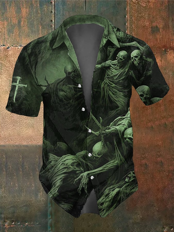Men's Retro Dark Style Skull Print Shirt