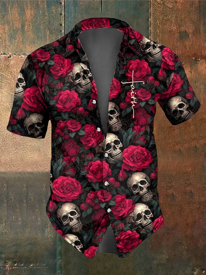 Men's Retro Dark Style Skull Print Shirt