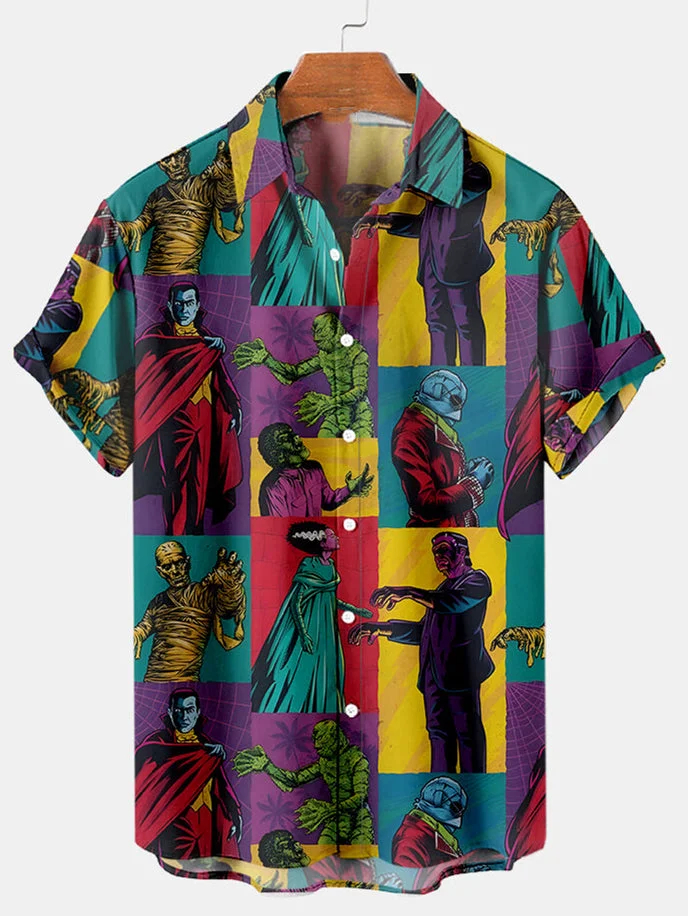 Halloween Retro Poster Pattern Short Sleeve Shirt