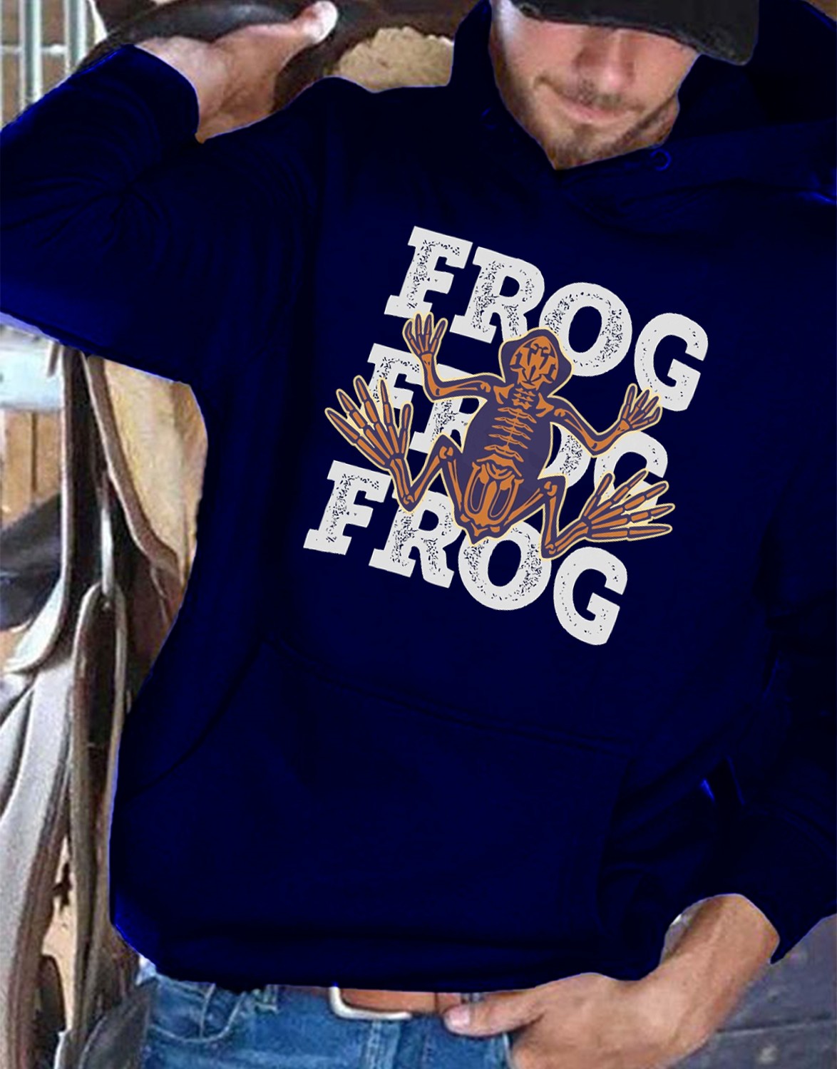Frog Skeleton Print Casual Hoodie