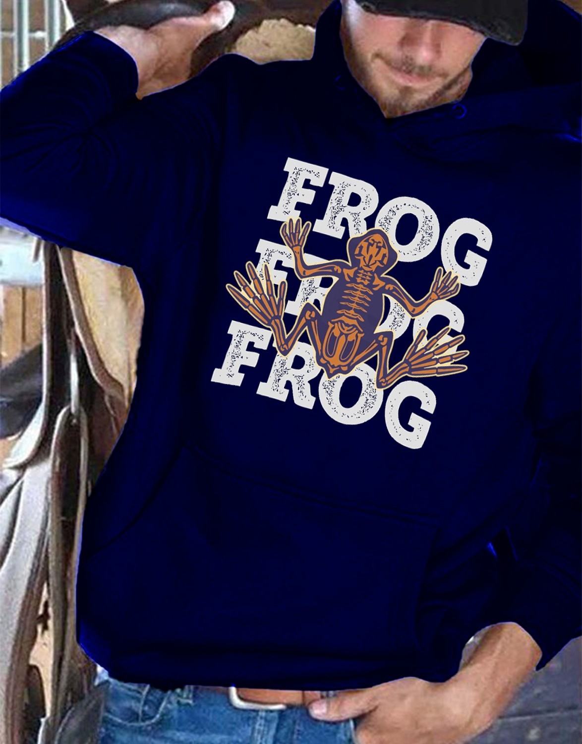 Frog Skeleton Print Casual Hoodie