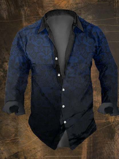 Men's Vintage Dark Skull Print Long Sleeve Shirt
