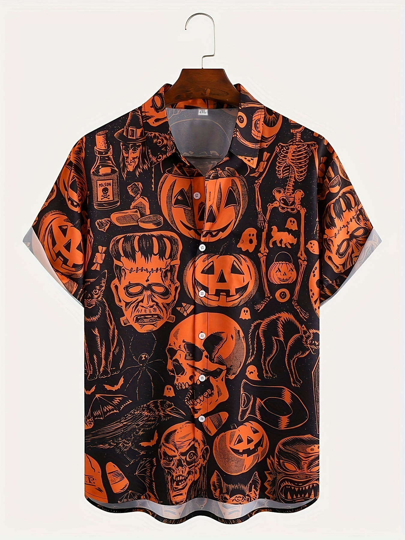 Halloween Fashion Print Chest Pocket Casual Short Sleeve Shirt