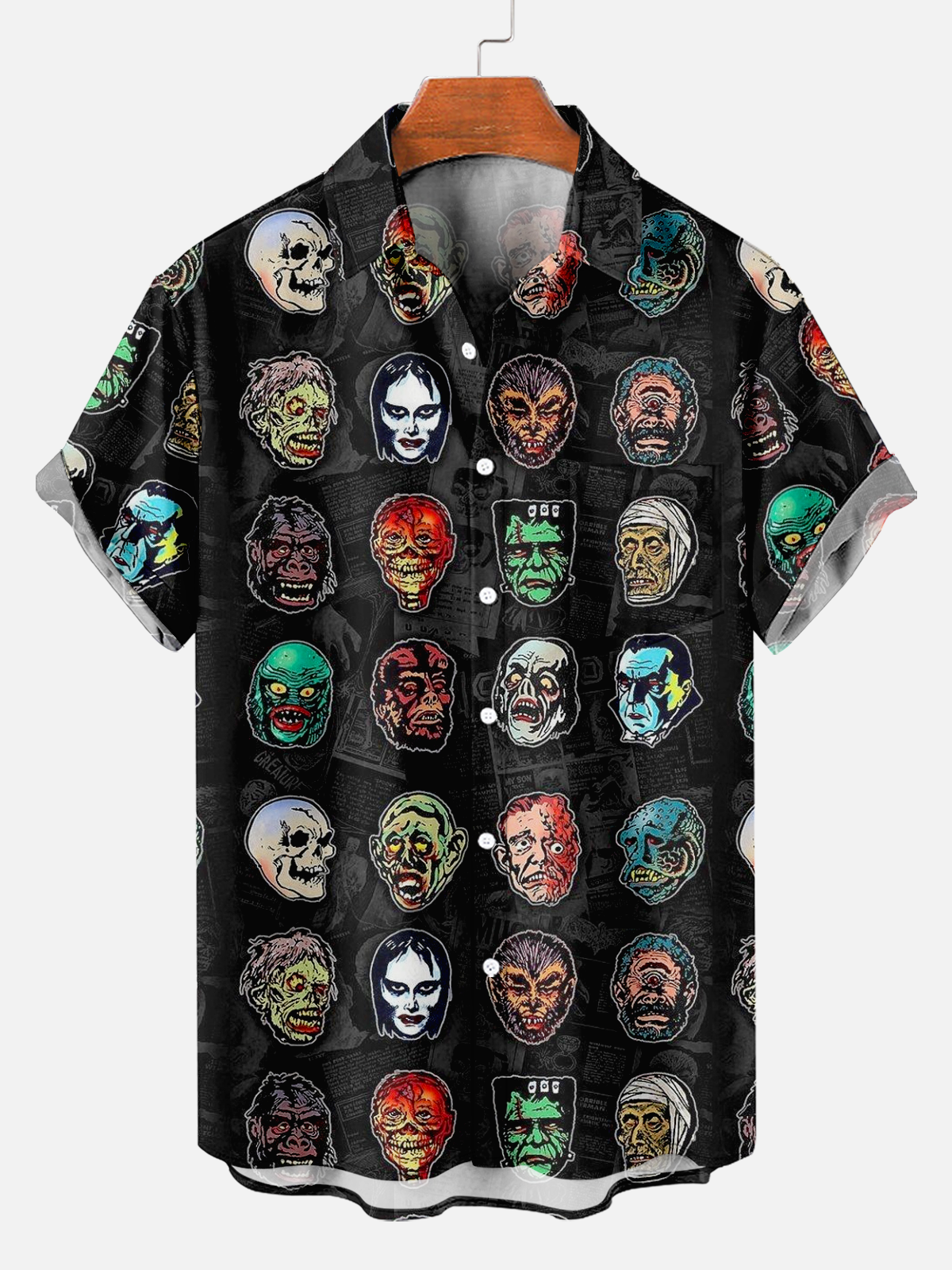 Vintage Halloween Monster Head Print Shirt