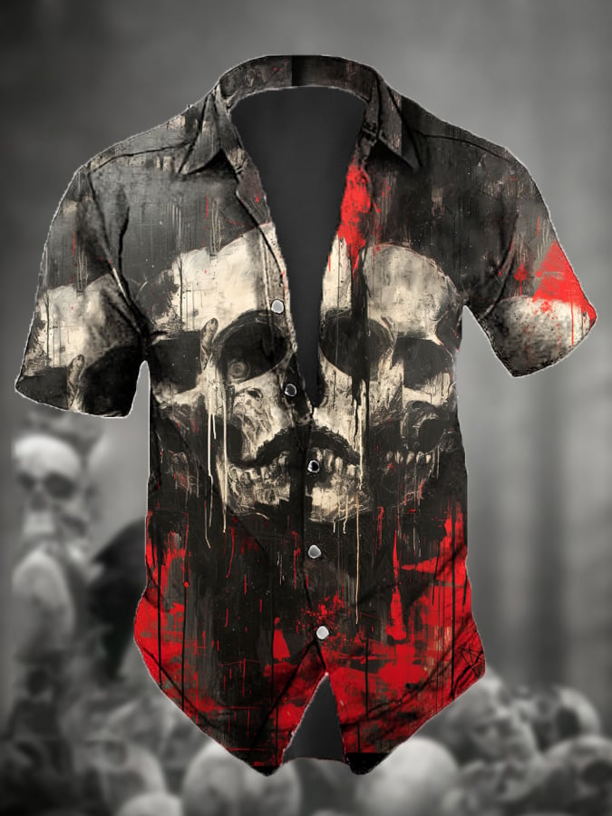 Men's Retro Dark Style Skull Print Shirt