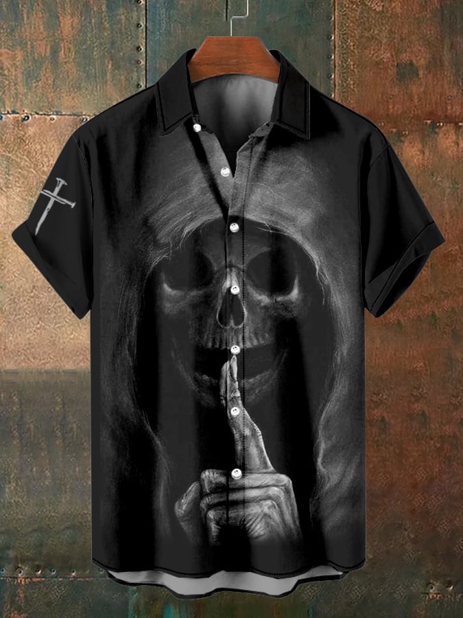 Men's Retro Dark Style Skull Print Shirt
