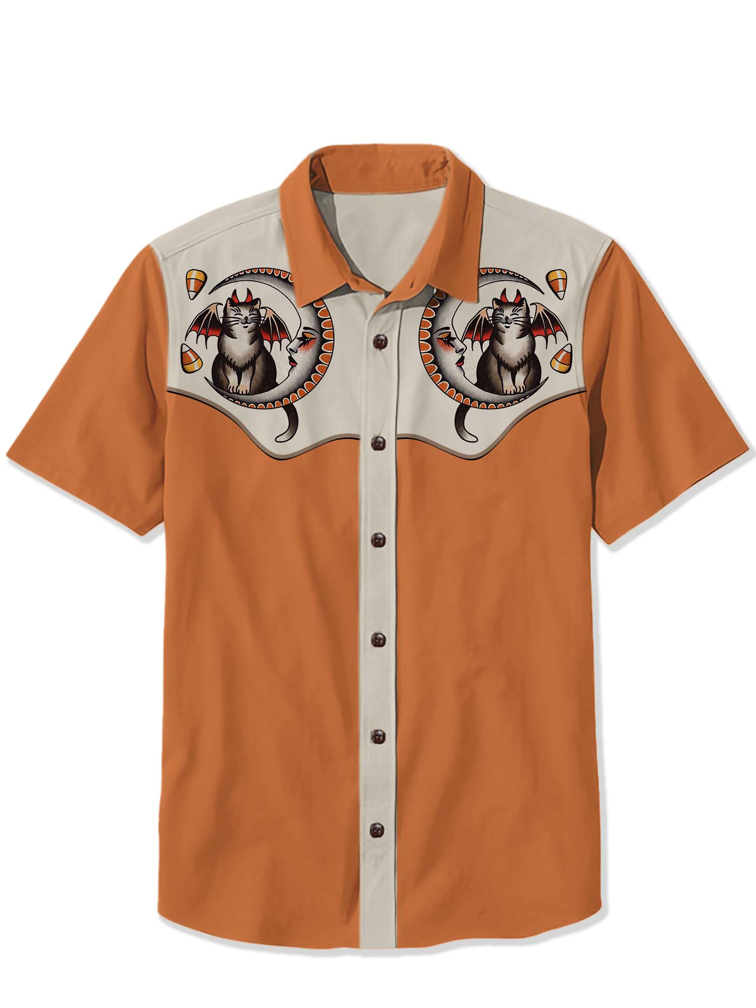 Halloween Bat Cat Print Shirt on the Moon