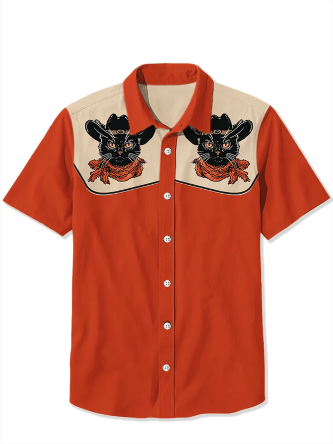 Western Vintage Black Cat Short Sleeve Shirt