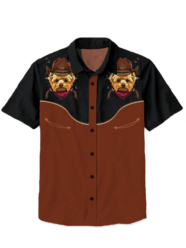 Western Retro Cowboy Dog Short Sleeve Shirt