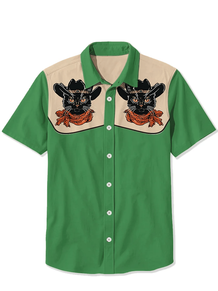 Western Vintage Black Cat Short Sleeve Shirt